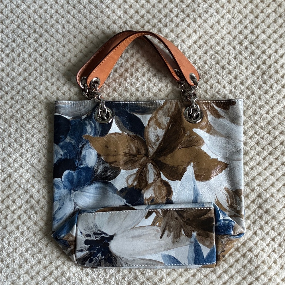 Maurizio Taiuti Floral Tote Bag - Blue, Brown, and Tan